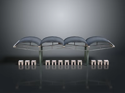 Modern Outdoor Shelter Equipment With Multiple Arched Canopies And White Seats 3d model