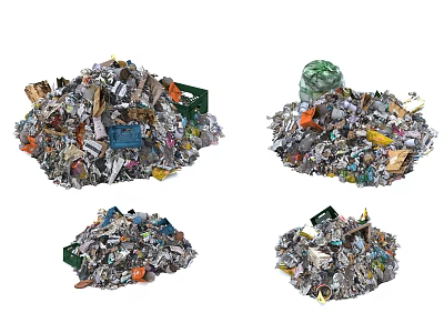 Household Items Waste Piles With Different Recyclable Materials Plastic Bottles Cardboard Boxes And Metal Cans 3d model