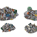 Household Items Waste Piles With Different Recyclable Materials Plastic Bottles Cardboard Boxes And Metal Cans