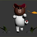 Adorable Cartoon Bear Figure Brown Head White Body Red Stick Yellow Wings Green Plants Stones