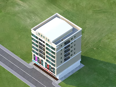 Multi story Residential Building With Light Colored Exterior White Roof And Ground Floor Shops 3d model
