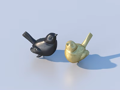 Decorative Two Bird Sculptures Black And Gold On Light Blue Background 3d model