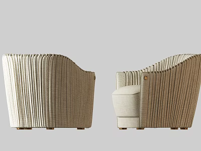 Stylish Beige Single Sofa With Vertical Stripes Curved Design And Fabric Upholstery 3d model