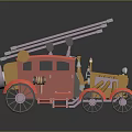 3D Model Of A Retro Red Fire Truck With Ladder