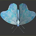 Blue Butterfly with Transparent Glossy Wings on Dark Background Showing Reflection