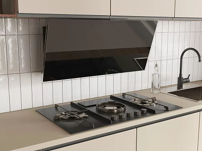 Modern Kitchen With Gas Stove Range Hood Tile Backsplash And Appliances 3d model