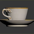 Elegant White Teacup With Gold Rim And Decorative Handle On Saucer