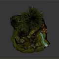 Mini Natural Forest Scene With Pine Trees Fallen Log Mushrooms Rocks And Waterfall