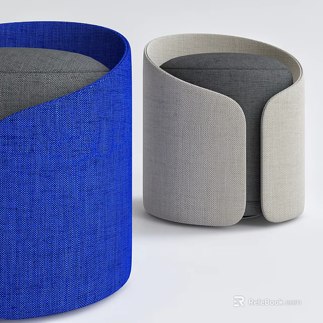 Modern Blue and Gray Fabric Upholstered Sofa Stools with Sleek Design 3d model