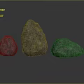 Three Gray Natural Stones with Rough Surfaces and Various Shapes on Reflective Base