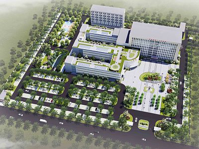 Modern Hospital Landscape Hospital of Traditional Chinese Medicine Health Center Nursing Home Medical Institution Health Care Office Hospital Square Landscape model