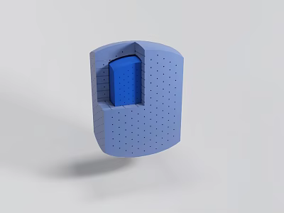 Character Inspired Biomorphic Structure With Blue Central Cube And Perforated Surface 3d model