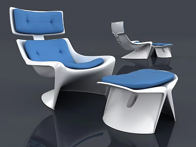 Modern Blue And White Lounge Chair With Matching Ottoman And Sleek Design 3d model