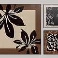 Brown Framed Plant Art Prints With Leaf Flower Patterns On Beige Grey Background 3d model
