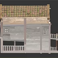 Wooden House With Two Story Structure Tiled Roof Balcony And Windows