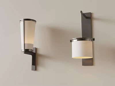 Modern Minimalist Wall Lamps With White Shades And Metal Frames Mounted On Light Colored Wall 3d model