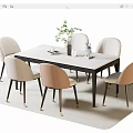 Modern Minimalist Dining Table Set With White Tabletop Black Legs And Light Colored Chairs 3d model