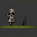 Cartoon Pig And Cow Standing On Green Grass With Wooden Fence