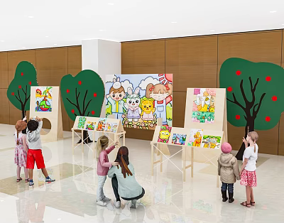 Modern Children's Painting Exhibition Children's Wooden Activities Painting Exhibition Children's Painting Exhibition Parent-Child Activities 3d model