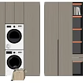 Modern Bathroom Cabinet With Washer Dryer Stack LED Lighting And Storage