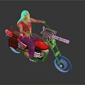 A Man Riding A Red Motorcycle With Mounted Machine Gun 3d model