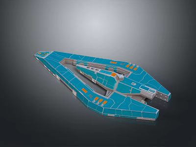 Futuristic Blue Spaceship Model With Orange Accents And Multi Deck Structure 3d model