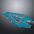 Futuristic Blue Spaceship Model With Orange Accents And Multi Deck Structure