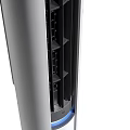 Modern Silver Tower Air Conditioner Fan With Control Panel And Sleek Design