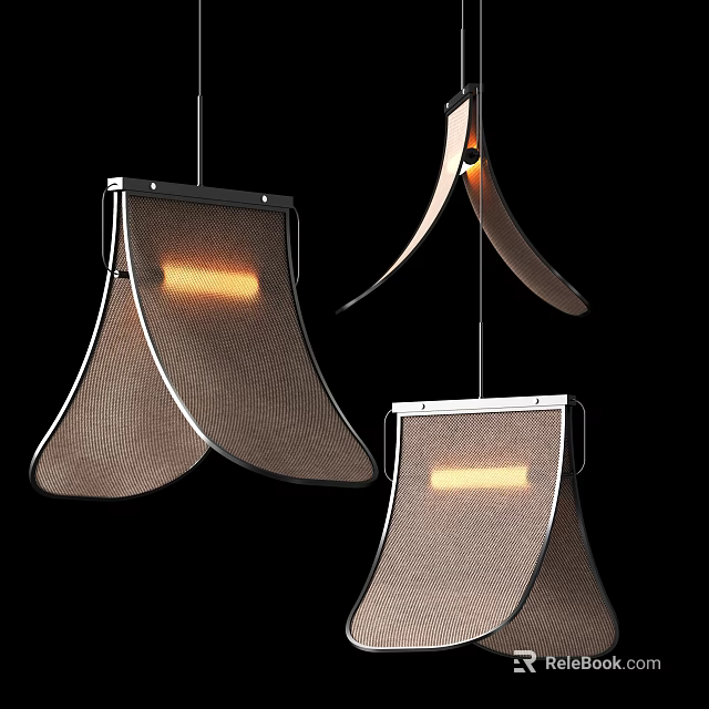 Modern Pendant Lights With Metal Frame And Fabric Shade Emitting Warm Light 3d model 