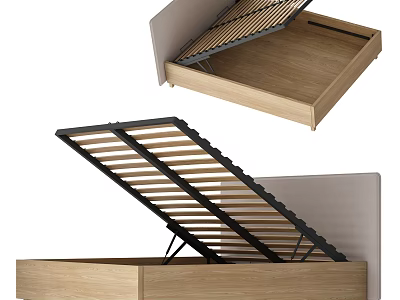 Modern Double Bed with Wooden Frame Upholstered Headboard and Lift Up Storage Base 3d model