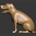 Detailed Shiny Golden Dog Statue Sitting On Reflective Black Surface