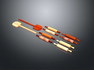 Wooden Kitchen Cooking Utensils With Spoons And Rolling Pins In Natural Design 3d model