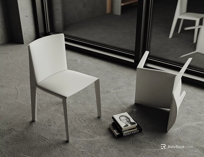 White Modern Dining Chairs With Sleek Design In Indoor Setting And Books 3d model 