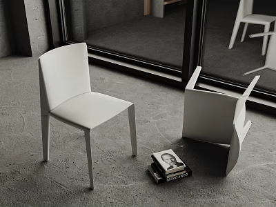 White Modern Dining Chairs With Sleek Design In Indoor Setting And Books 3d model