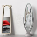 Modern Home Mirrors with Bear Ear Design and Oval Shape Beige Frame Grey Stand