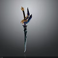 Decorative Mythical Sword With Blue Blade Golden Hilt And Eagle Wing Design