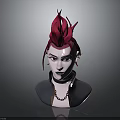 Child 3D Head Model With Red Flame Shaped Hair Black Collar And Gold Chain