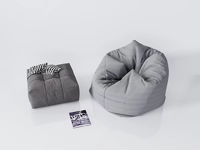 Comfortable Gray Bean Bag Chair with Striped Cushion for Home Relaxation 3d model