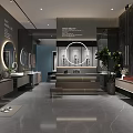 Modern Interior Space With Circular Red Platform White Seats Central Pool And Green Bamboo Plant