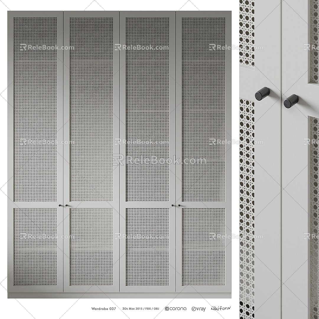 LET solid wood rattan wardrobe 3d model