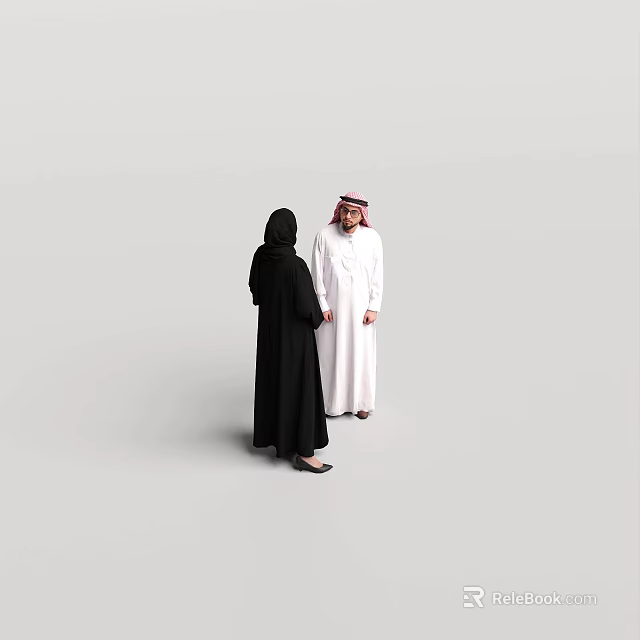 Two People In Traditional Arab Black Abaya And White Thobe Standing Together 3d model 