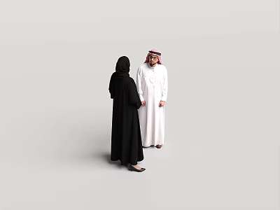 Two People In Traditional Arab Black Abaya And White Thobe Standing Together 3d model