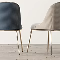 Modern Dining Chairs with Light Gray and Navy Blue Upholstered Seats and Metal Legs