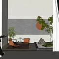 Modern Indoor Garden With Stone Moss Small Tree Orange Chairs And Gray Wall Interior