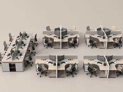 Multiple Office Desks With Computers Chairs And Partition Panels In Modern Workspace 3d model