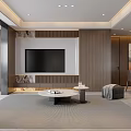 Contemporary Living Room Interior Design With Light Gray Sofa Round Coffee Tables And Marble Art
