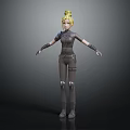 3D Rendered Female Character In Dark Combat Suit With Blonde Bun And Outstretched Arms