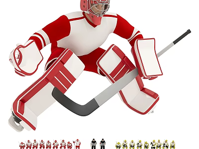 Multiple Hockey Players Posing in Different Team Uniforms With Protective Gear and Sticks 3d model