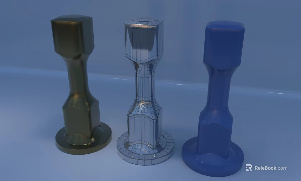 Ceramic Vessels With Gold Blue And Wireframe Designs For Decorative 3d model 