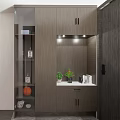 Modern Wooden Shoe Cabinet With LED Lighting Open Shelves Plants And Storage